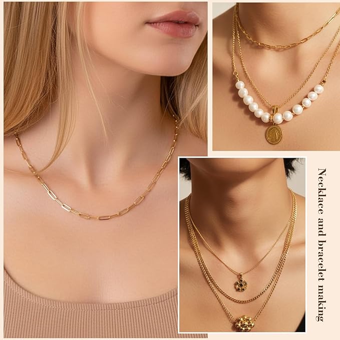 Zplontya 18K Necklace Chains for Jewelry Making Kit 381PCS Include 50Ft 12 Rolls Gold/Silver Jewelry Chains and Charms,Jump Rings,Pliers&Accessories for DIY Necklace Bracelet Keychain Crafting Gifts