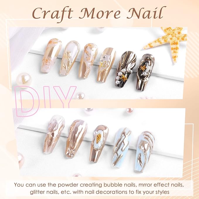 Laza Chrome Nail Powder Mirror Effect Metallic Dust Holographic Glitter Glazed Manicure Decoration Reflective Pigment for DIY Gel Polish Nail Art, Resin Craft, Gifts - Champagne Gold