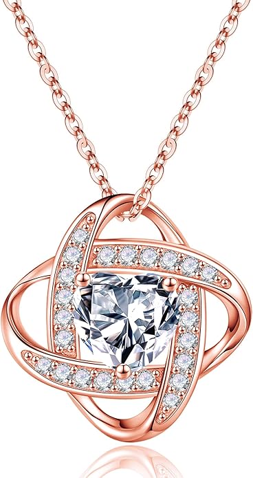 Iefil Valentines Gifts for Her Wife - 925 Sterling Silver Love Knot Birthstone Necklace, Anniversary Birthday Gifts for Women, Jewelry Gifts for Wife Mom Girlfriend