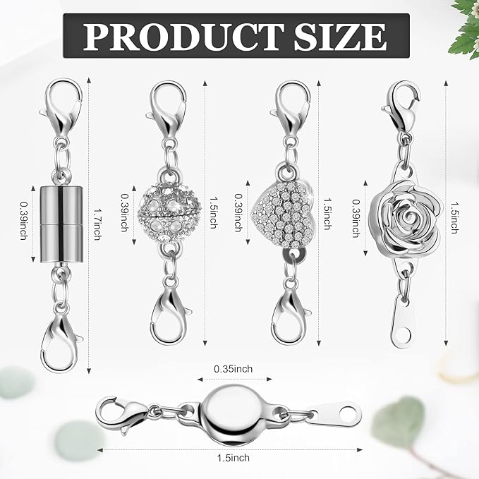 MTLEE 12 Pcs Necklace Magnetic Clasps and Closures Lobster Clasps Silver Magnetic Jewelry Clasps Locking Necklace Extender Round Rhinestone Ball Magnetic Clasps for Bracelets Making Multiple Styles