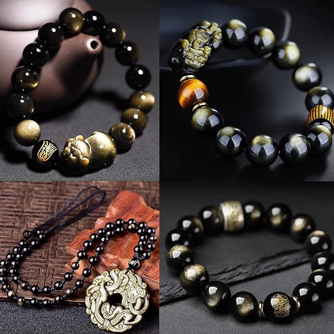 Natural Stone Golden Obsidian Round Beads Genuine Stone Beading Loose Gemstone Hole Size 1mm DIY Charm Smooth for Bracelets Necklaces Earrings 6mm 200pcs (Golden Obsidian 6mm)