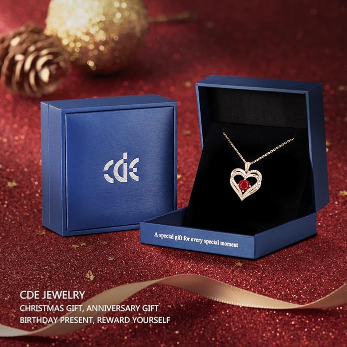 CDE Valentine's Day Gift Forever Love Heart Necklaces for Women, Wedding Anniversary, Birthday Mothers Christmas Day Gifts for Mom, Mother, Wife, S925 Silver Jewelry with Birthstone Pendant