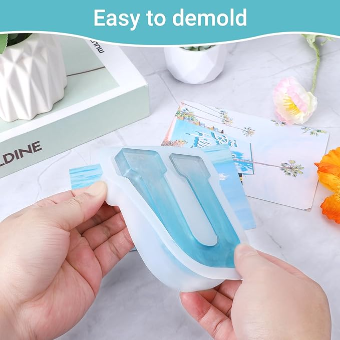 Gartful Resin Letter Molds for Casting, U Capital Alphabet Resin Silicone Molds for Epoxy, Thick 3D Silicone Letter Molds for Making Letters, Word Sign Art, DIY Crafts, Making Candle, Party Home Decor