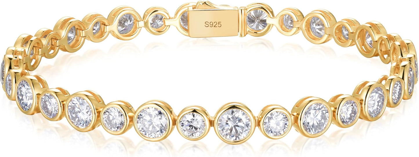 D Color VVS1 Clarity Moissanite and Genuine Sapphire/Emerald/Ruby Tennis Bracelets for Women 2.22ct-10.45ct, Solid 925 Sterling Silver, Anniversary Wedding Valentines Jewelry for Her, Length 5.9-7.5 Inch(15-19cm)