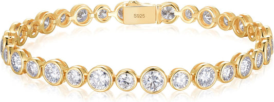 D Color VVS1 Clarity Moissanite and Genuine Sapphire/Emerald/Ruby Tennis Bracelets for Women 2.22ct-10.45ct, Solid 925 Sterling Silver, Anniversary Wedding Valentines Jewelry for Her, Length 5.9-7.5 Inch(15-19cm)