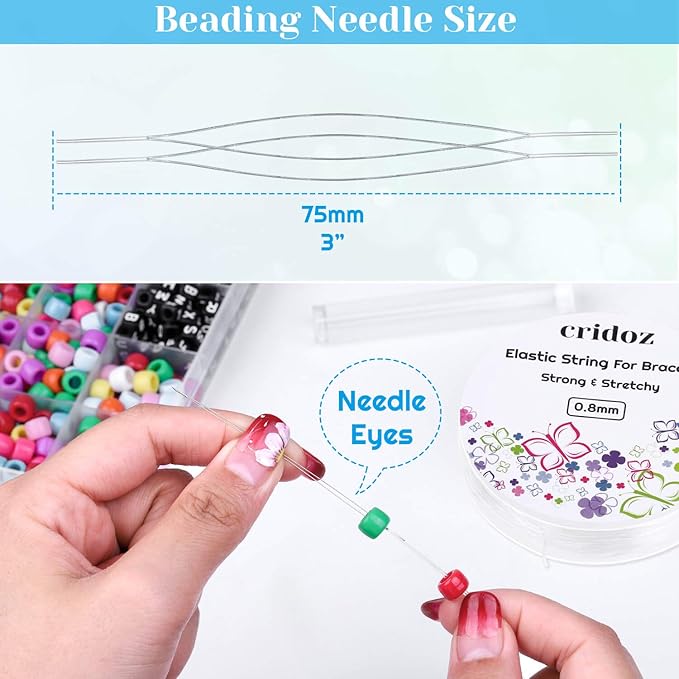 Stretchy String for Bracelets, Cridoz 5 Rolls Clear Elastic String Stretch Cord Jewelry Bead Bracelet String with 2 Pcs Beading Needles for Seed Beads, Pony Beads