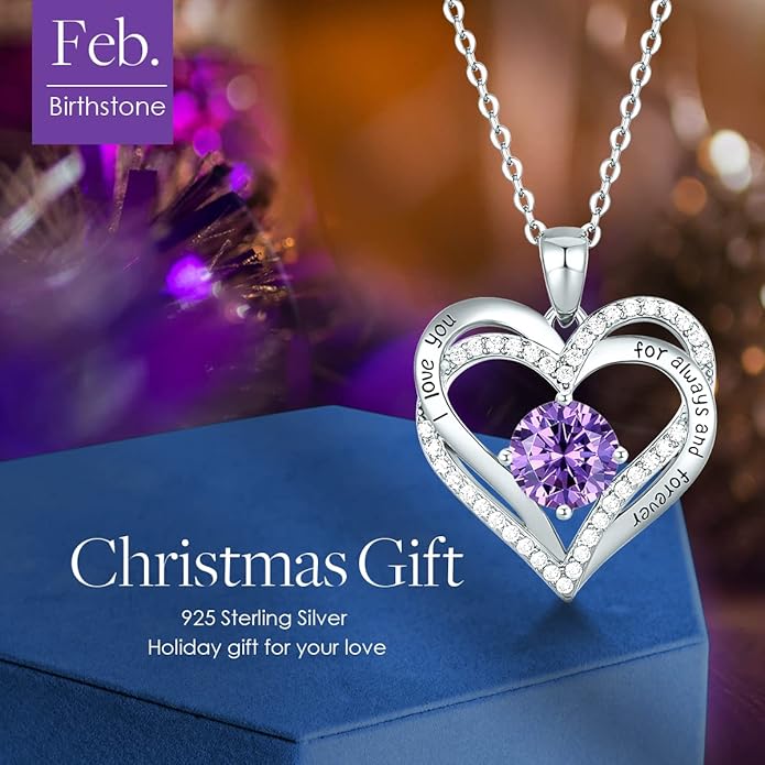 CDE Valentine's Day Gift Forever Love Heart Necklaces for Women, Wedding Anniversary, Birthday Mothers Christmas Day Gifts for Mom, Mother, Wife, S925 Silver Jewelry with Birthstone Pendant