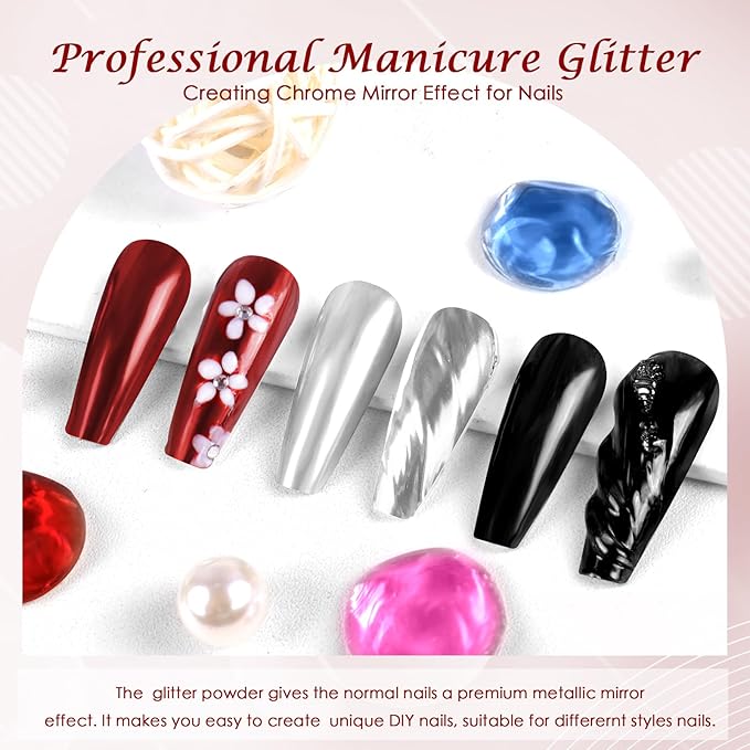 Laza 3 Colors Halloween Chrome Nail Powder Mirror Effect Metallic Dust Holographic Glitter Glazed Manicure Decoration Reflective Pigment for DIY Gel Polish Nail Art Resin Craft Gift - Red Black Silver