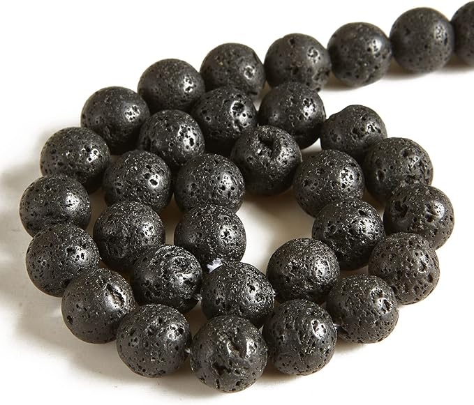 100pcs 8mm Black Lava Beads Natural Gemstone Beads Round Loose Beads for Jewelry Making