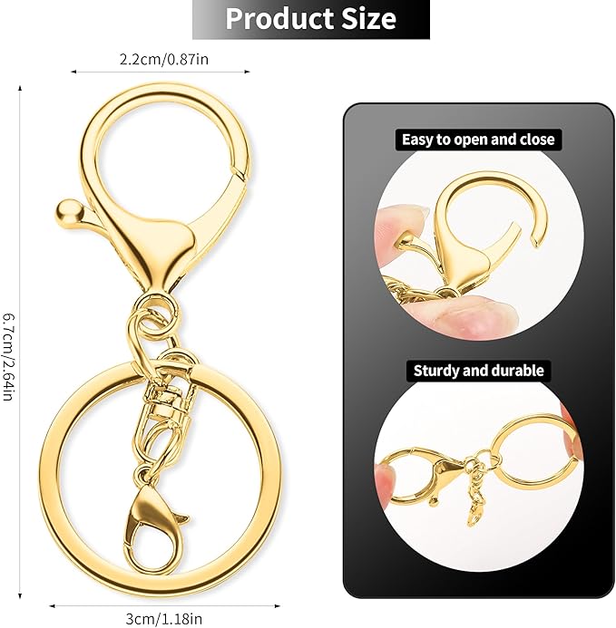 Gkeygo 10 Pack a Set Metal Lobster Claw Clasps and Key rings, Key chain Accessories, Keychain Making kit for Keys, Art Crafts, Jewelry Making, Silver - Gold