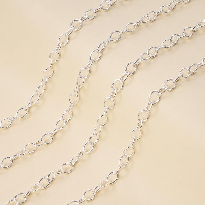 Jabogrii 5 Meters Silver Plated Metal Chain Bulk Oval Twisted Chain for Jewelry Making DIY Craft Jewelry