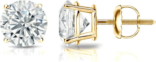1/6 to 2 Carat Diamond Round Stud Earrings in 14k White or Yellow Gold (I1-I2, cttw) 4-Prong Basket Screw Back by Diamond Wish