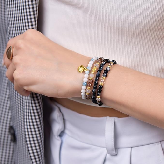 Funtopia Glass Beads for Jewelry Making, 1377pcs Neutral Tones Bracelet Making Kit, 24 Colors 6mm Round Glass Beads, Marble Loose Beads and Gold Spacer Beads, DIY Crafts Gifts for Women Men