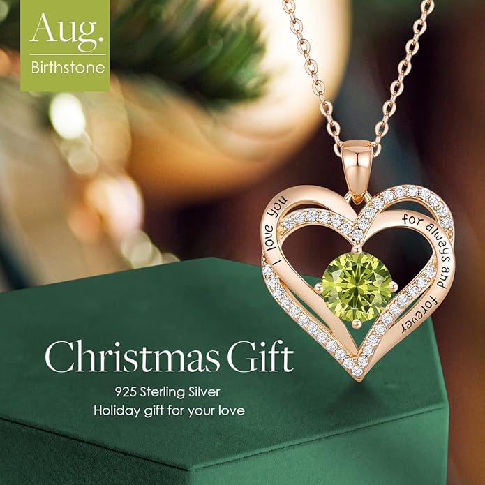 CDE Valentine's Day Gift Forever Love Heart Necklaces for Women, Wedding Anniversary, Birthday Mothers Christmas Day Gifts for Mom, Mother, Wife, S925 Silver Jewelry with Birthstone Pendant
