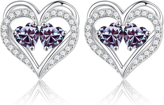 Iefil Valentines Day Gifts for Her - 925 Sterling Silver Birthstone Earrings, Anniversary Birthday Gifts for Women Wife Girlfriend Mom