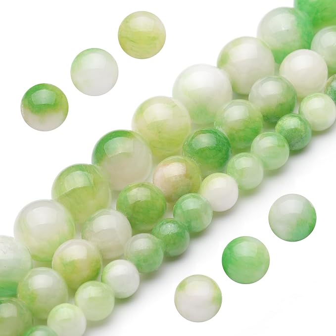 Youngbling Natural Gemstone Beads for Jewelry Making,6mm Green White Jade Polished Round Smooth Stone Beads for Bracelet Necklace 15 Inch(Green White Jade,6mm)