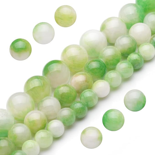 Youngbling Natural Gemstone Beads for Jewelry Making,6mm Green White Jade Polished Round Smooth Stone Beads for Bracelet Necklace 15 Inch(Green White Jade,6mm)