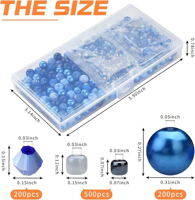 Beads for Bracelet Making Kit, Sapphire Blue Color Include 8mm Assorted Round Glass Beads, 4mm Bicone Crystal Beads, 3-4mm Seed Beads for Jewelry Making, DIY Craft