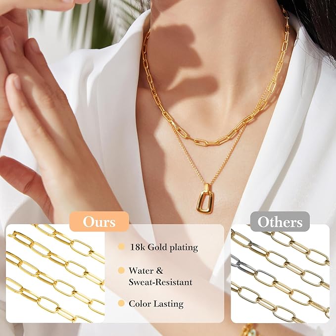 33 Ft 18k Gold Stainless Steel Paperclip Chains Roll - 3mm Width, Gold Plated Chain with Jump Rings & Lobster Clasps