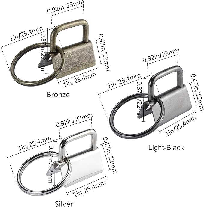 AuInn 150 PCS Key Fob Hardware 3 Colors Keychain Fob Wristlet Hardware with Key Ring 1 Inch (50 Sets Each Color)