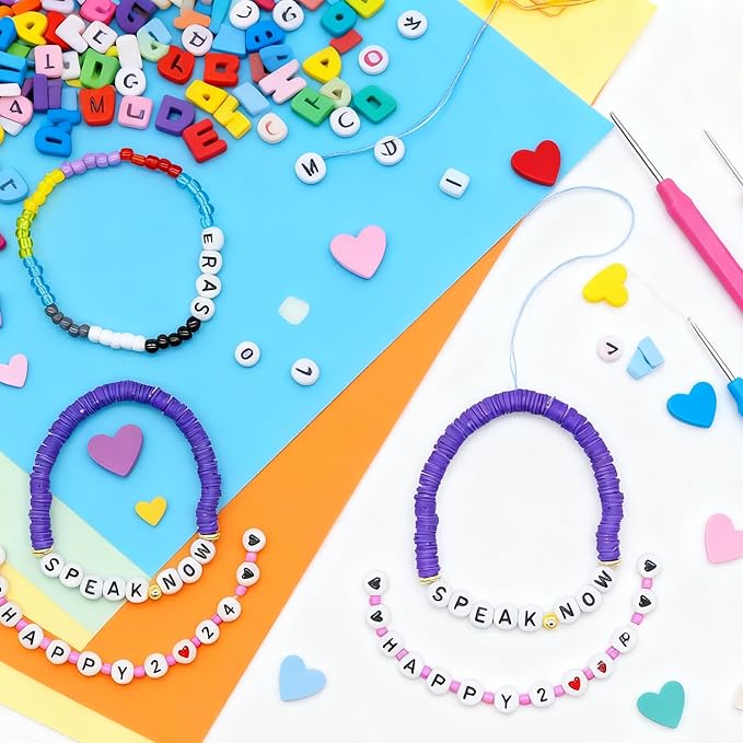 nikkiGuo 6380 PCS Jewelry Making Kit – 24 Colors Seed Beads, 24 Colors Clay, UV Color Changing & Glow Pony, Letter, Mixed Charms, Tools,Gift Box for DIY Bracelets