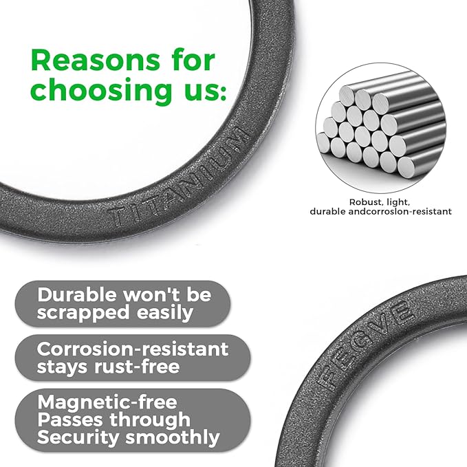 FEGVE Titanium Flat Split Jump Rings for Keys, Jewelry & Pet ID Tags