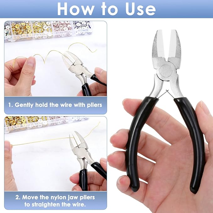 Billbotk Nylon Jaw Pliers for Jewelry Making - Flat Nose, Soft Jaw Pliers for Chain Making