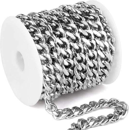 2Yards Stainless Steel Cuban Chain Roll 12.7MM Stainless Steel Curb Link Chain Spool Bulk for Jewelry Making