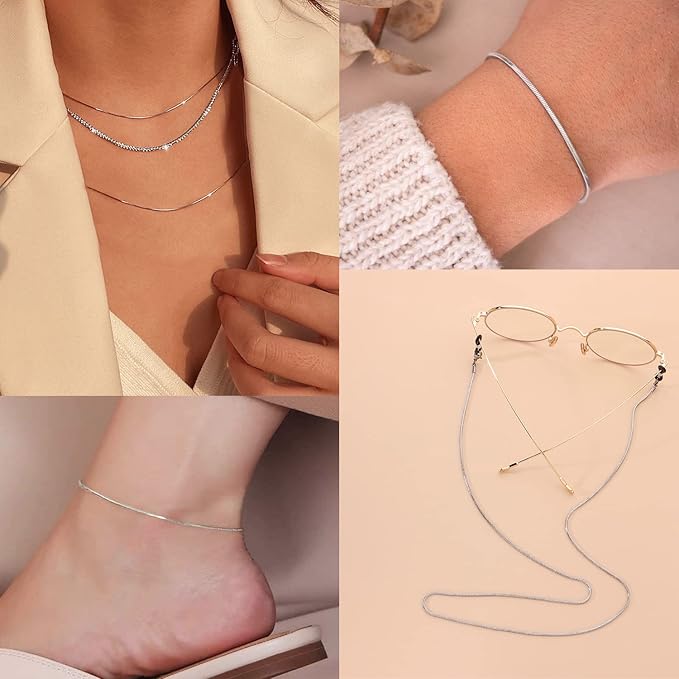 Jishi 33ft Silver Snake Chain 1.2mm Jewelry Making Chains for Necklace Bracelet DIY Jewelry Supplies Findings - Silver Plated Round Snake Cable Chain Link Roll w/Lobster Clasps, Cord Ends & Jump Rings