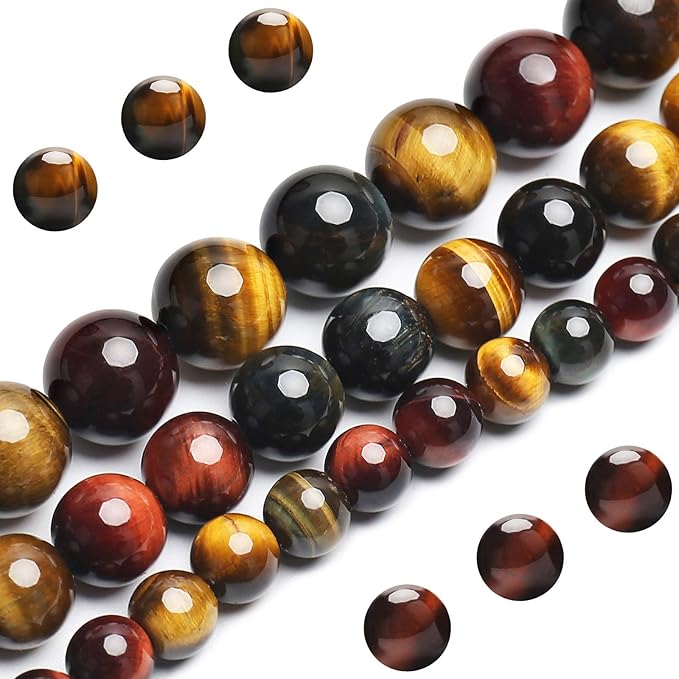 Natural Tricolor Tiger Eye Beads, Grade AAA Gemstone Round Loose Beads 6MM 60PCs Bulk Lot Options, Semi Precious Stone Beads for Jewelry Making