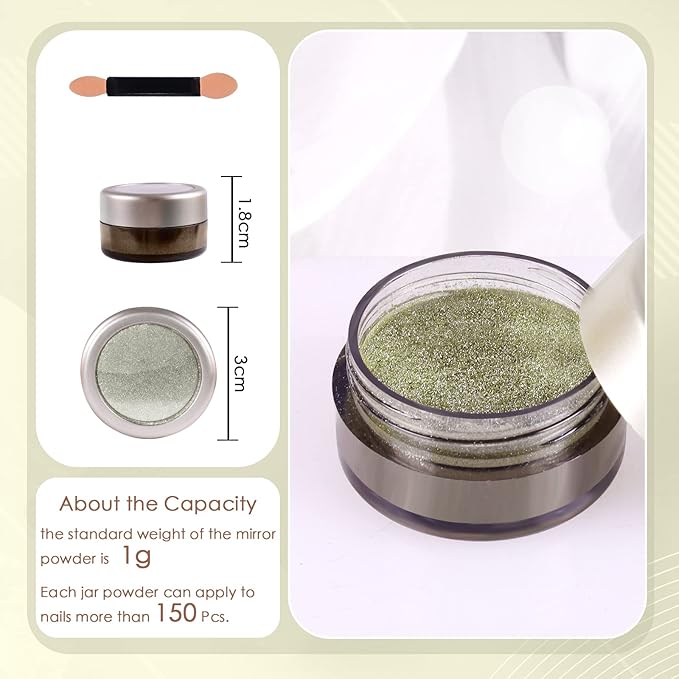 Laza Chrome Nail Powder Mirror Effect Metallic Dust Holographic Glitter Glazed Manicure Decoration Reflective Pigment for DIY Gel Polish Nail Art, Resin Craft, Gifts - Champagne Silver