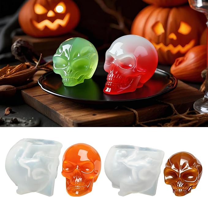 3D Skull Mold 2ps Humans and Aliens Resin Keychain molds Silicone Molds for Resin, Candle, Ice Cubes, Clay, Pendants, Soap Casting, Halloween Home Decoration