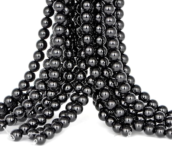 Natural Stone Genuine Stones DIY Black Onyx Round Beads 8mm 100pcs Beading Loose Gemstone Hole Size 1mm Charm Smooth Beads for Bracelets Necklaces Earrings (Black Onyx 8mm)