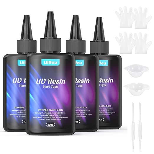 ULLFEU UV Resin 400g Bulk No Odor Upgrade Clear UV Epoxy Resin Hard Fast Cure Resin Kit Jewelry Making Handmade DIY Craft Decoration Coating