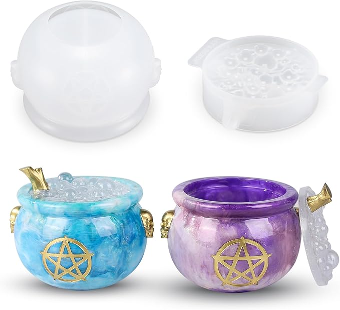 LET’S Resin Witch Cauldron Resin Mold, Halloween Resin Molds, 3D Jar Resin Molds Silicone 4.7'' Width, Large Jar Molds for Epoxy Casting Craft, Storage Box,Candy Container,Candle Holder