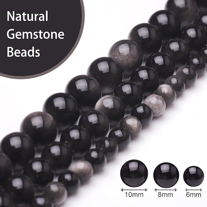 Natural Stone Beads for Jewelry Making,10mm Obsidian Polished Smooth Round Gemstone Beads for Bracelet Necklace 15 Inch