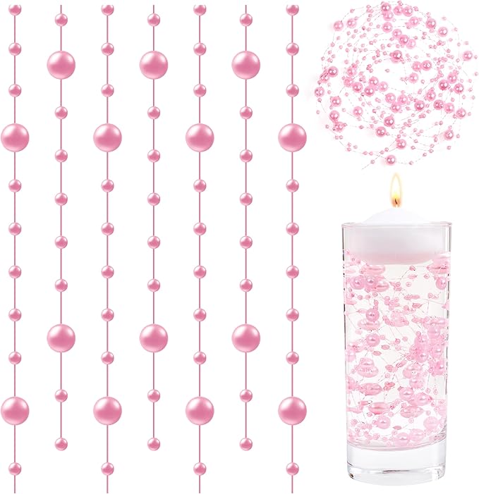 LAIDANLA 30 Pcs Pink Artificial Floating Pearls for Vases Faux Pearl Beads String for Garland Vase Filler Floating Candle Wedding Valentine's Day Birthday Party Table Centerpiece Vases Decor