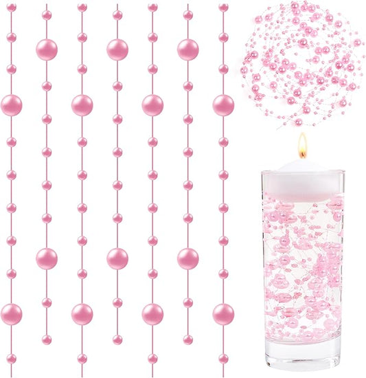 LAIDANLA 30 Pcs Pink Artificial Floating Pearls for Vases Faux Pearl Beads String for Garland Vase Filler Floating Candle Wedding Valentine's Day Birthday Party Table Centerpiece Vases Decor
