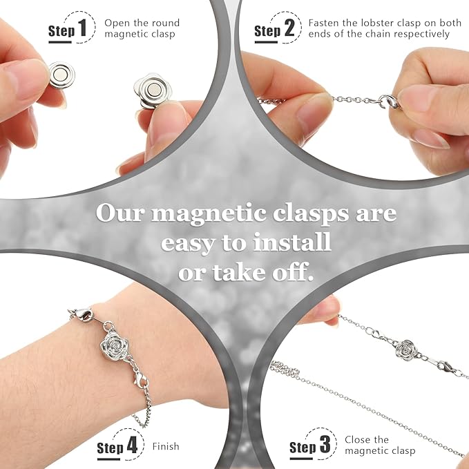 MTLEE 12 Pcs Necklace Magnetic Clasps and Closures Lobster Clasps Silver Magnetic Jewelry Clasps Locking Necklace Extender Round Rhinestone Ball Magnetic Clasps for Bracelets Making Multiple Styles