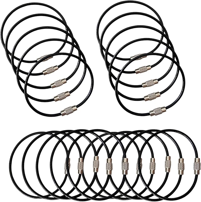 CrocSee Pack (20) Stainless Steel Wire Keychains Cable, Key Chain Rings, Heavy Duty Luggage Tags Loops Tag Keepers 2mm Twist Barrel (Cable Length: 6 inches)