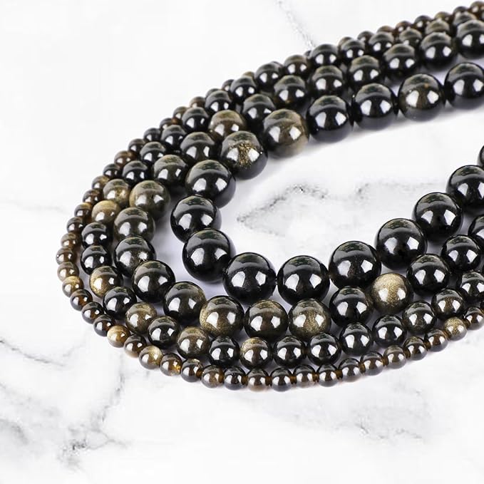 Natural Stone Golden Obsidian Round Beads Genuine Stone Beading Loose Gemstone Hole Size 1mm DIY Charm Smooth for Bracelets Necklaces Earrings 6mm 200pcs (Golden Obsidian 6mm)