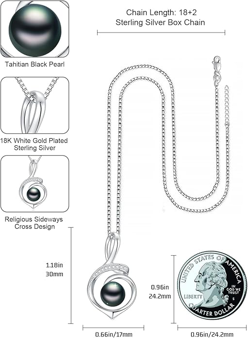 Tahitian Black Pearl AAAA 18K Gold Plated Sterling Silver Pendant Necklace for Women Wife Mom Girlfriend Valentine Her Jewelry Gift for Anniversary Birthday Christmas