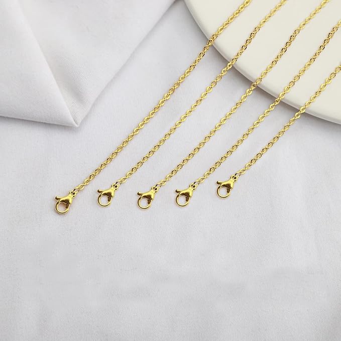 30 Pack Necklace Chains 2mm Gold Plated Stainless Steel Link Cable Chain Necklace Bulk for DIY Jewelry Making Supplies (20 Inches)