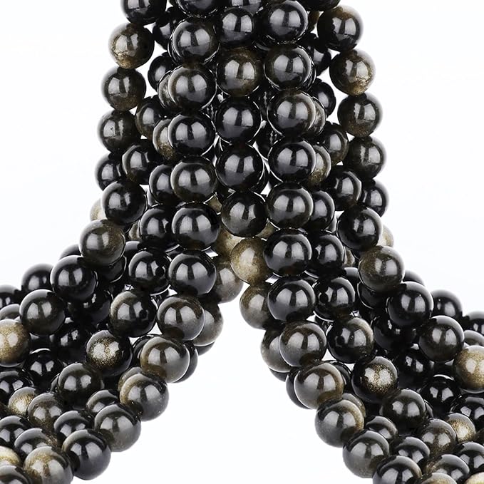 Natural Stone Golden Obsidian Round Beads Genuine Stone Beading Loose Gemstone Hole Size 1mm DIY Charm Smooth for Bracelets Necklaces Earrings 6mm 200pcs (Golden Obsidian 6mm)