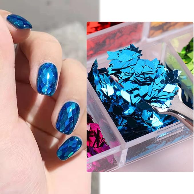 3D Sparkly Glitter Sequins, Holographic Rhombus Shape Glitters Nail Flakes, 12 Colors Rhombus Nail Art Glitter Design for Women, DIY Shiny Fingernail Crafts Decorations
