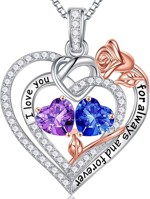Iefil Valentines Day Gifts for Her Wife - 925 Sterling Silver Double Birthstone Necklace, Anniversary Birthday Gifts for Women, Jewelry Gift for Wife Girlfriend Mom Her