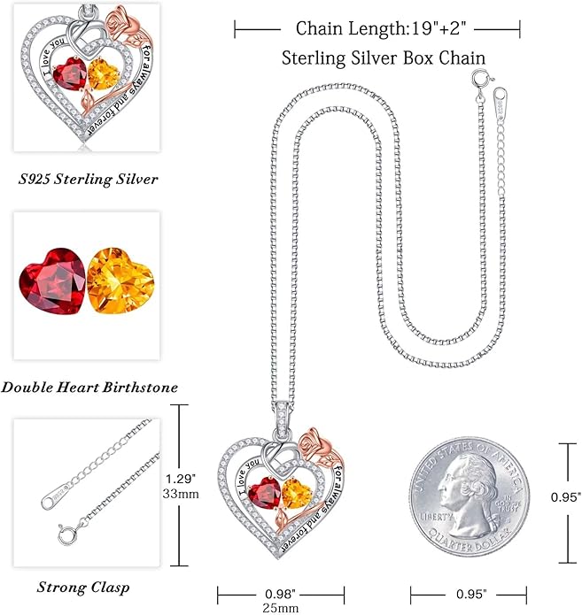 Iefil Valentines Day Gifts for Her Wife - 925 Sterling Silver Double Birthstone Necklace, Anniversary Birthday Gifts for Women, Jewelry Gift for Wife Girlfriend Mom Her