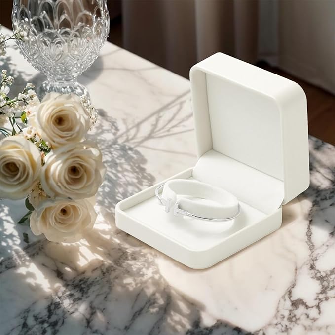 Leather Bracelet Bangle Gift Box Bangle Holder Velvet Interior Jewelry Gift Box Jewellery Storage Case for Wedding Birthday Mother's Day Gifts (White)