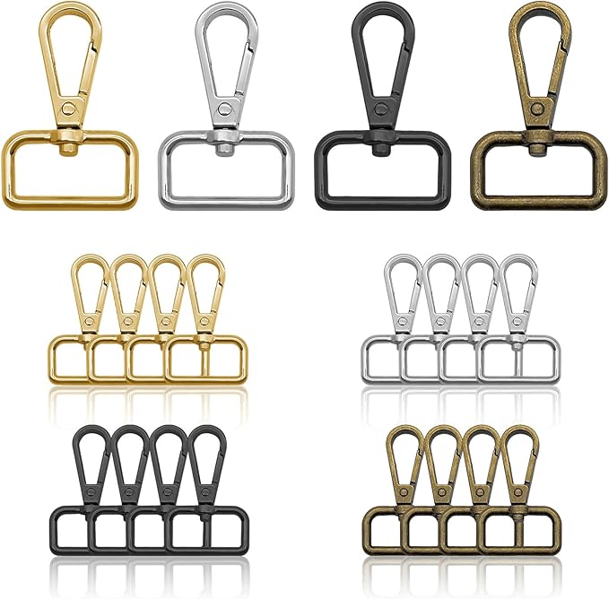 16pcs Lobster Claw Swivel Clasps 1” Metal D Ring Snap Hooks Trigger D Rings Purse Hardware Push Gate Snap Hooks Trigger Clips for Purse Keychain Strap Making(4 Colors, 2.5cm Inside Diameter)