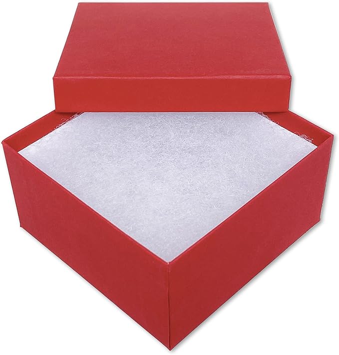 TheDisplayGuys - 100-Pack #34 Cotton Filled Cardboard Paper Jewelry Boxes Gift Case - Matte Red (3.9" x 3.9" x 2.0") - for Shipping or Storage